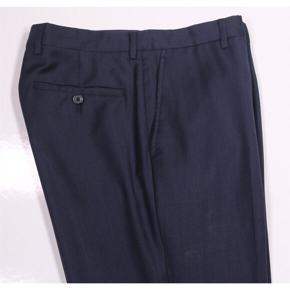 TM Lewin Navy Blue Wool Sharkskin Dress Pants Trousers Flat Front 30x32 - Picture 2 of 7